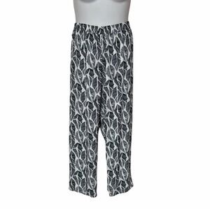 Midnight Velvet Flowy Black & White Leaf Print Pull On Wide Leg Palazzo Pant 2X
